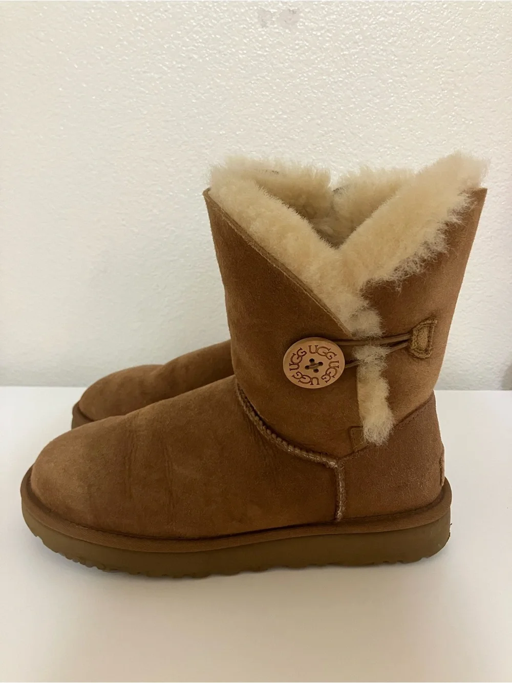 UGG Chestnut Suede Shearling Button Short Boot